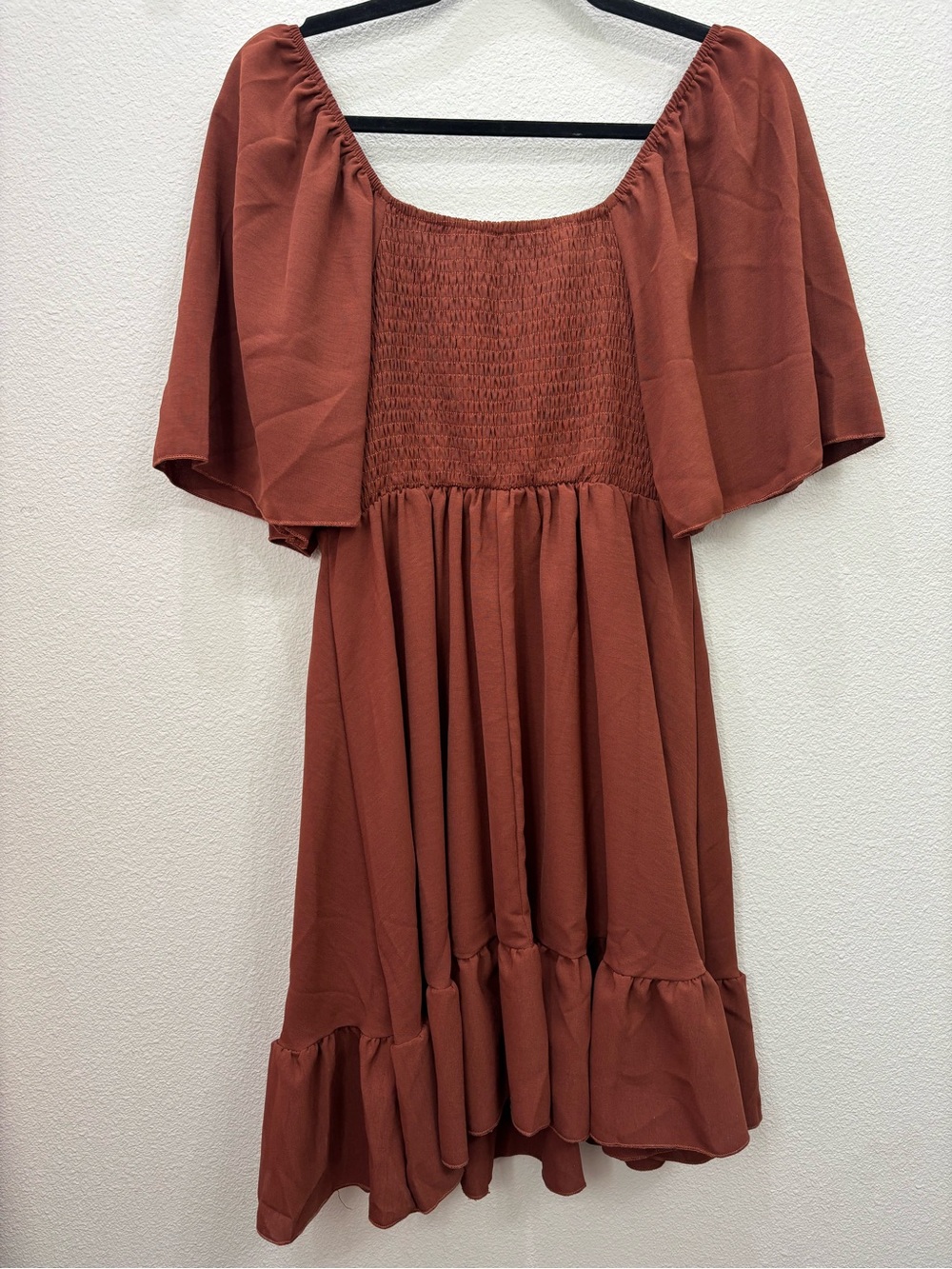 Rust Embroidered Flutter Sleeve Dress - Picture 2 of 2